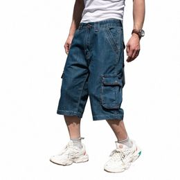 Été Denim Cargo pantacourt grande poche hommes Shorts Hip Hop ample Plus gros grande taille Jean court mâle k774 #