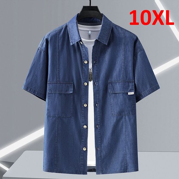 Chemise denim d'été hommes chemises en denim à manches courtes vestes mâles plus taille 10xl chemises en jean bleu haut de couleur