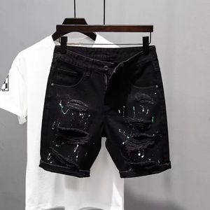 Shorts en jean d'été pour hommes noir polyvalent mode lavable slim fit cinq points pantalon intermédiaire jeans short 240516