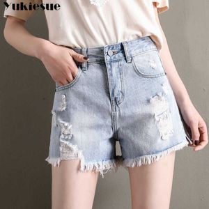 Short en jean d'été femme déchiré taille haute Jean femme jean trou ample avec poches décontracté grande taille fendu 210608