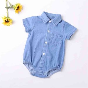 Zomer denim driehoek romper baby boy kleding peuter meisje bodysuits geboren kind 210528