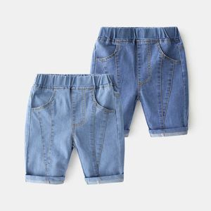 Zomerontwerp 2 3 4 5 6 8 10 jaar Kinderkleding Knappe Pocket Elastische Capris Jeans Denim Shorts voor Kinderen Baby Boy 210529