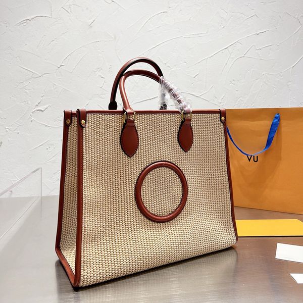 Bolso de diseñador de verano Tote Crochet paja Bolso de viaje de gran capacidad para mujer Bolsos de paja Bolso de compras de cuero real Monedero Totes Bolsos de hombro Bolsos de calidad superior