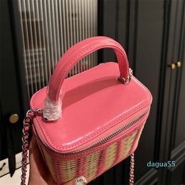 Designer d'été sacs de plage femmes boîte à cosmétiques bandoulière mini tissage sac carré chaîne d'embrayage en cuir pour femmes