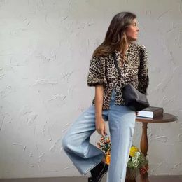 Châssis de créateur d'été chemise coton 2024 Fashion Leisure Leopard Imprimé en dentelle creux à manches bulles