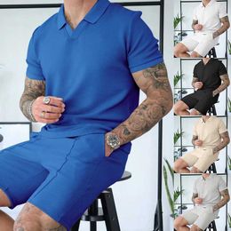 Chándales de diseñador para hombre Trajes de verano Conjunto de dos piezas Color sólido Waffle Polo Camiseta de manga corta y pantalones cortos Trajes 3XL