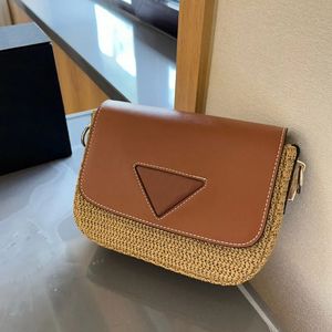 Zomerontwerper gras strandtas geweven tas crossbody tas luxe dames echte lederen geweven tas postbode tas enkele schoudertas rafia mini mode handtas