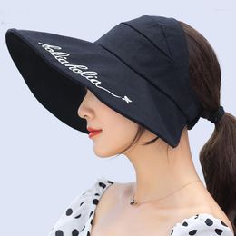 Zomerontwerper hoeden dames mode eenvoudige solide brief sunhat grote brede rand anti-uv strandhoed casual sport verstelbare lege dak sunhats