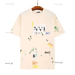 Summer Designer Mens And Women T Shirt 100% Cotton Hand-Painted Ink Splash Graffiti Letters Loose Short Sleeved Round Neck Tees Shirts Oversized Athleisure 423