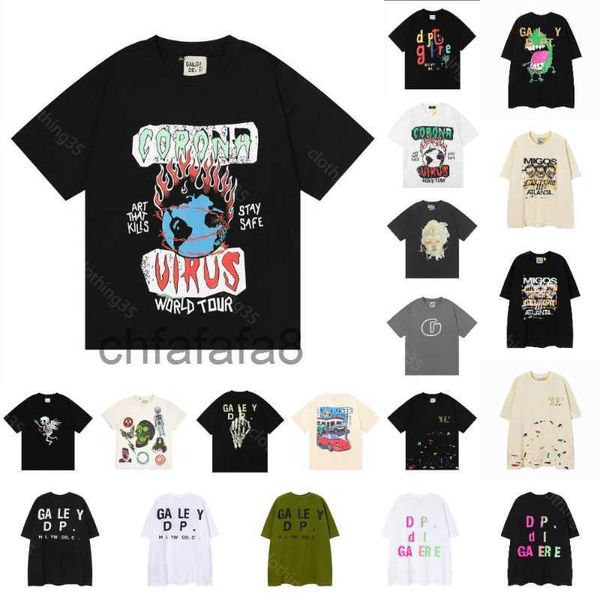 Diseñador de verano Camisetas para hombre Galleryse Depts Camisa Vintage Wash Do Old An Gel Ga Llery Skeleton Car Graffiti Print Casual Camiseta suelta de manga corta Galleryes POLU