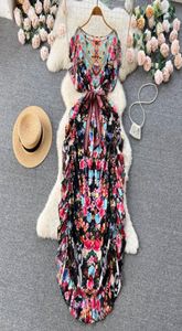 Robes décontractées de piste de créateurs d'été Batwing Laceve Lace Up Belt Long Robe Femme Oneck Vintage Floral imprimé Bohemian Loose MA7283030