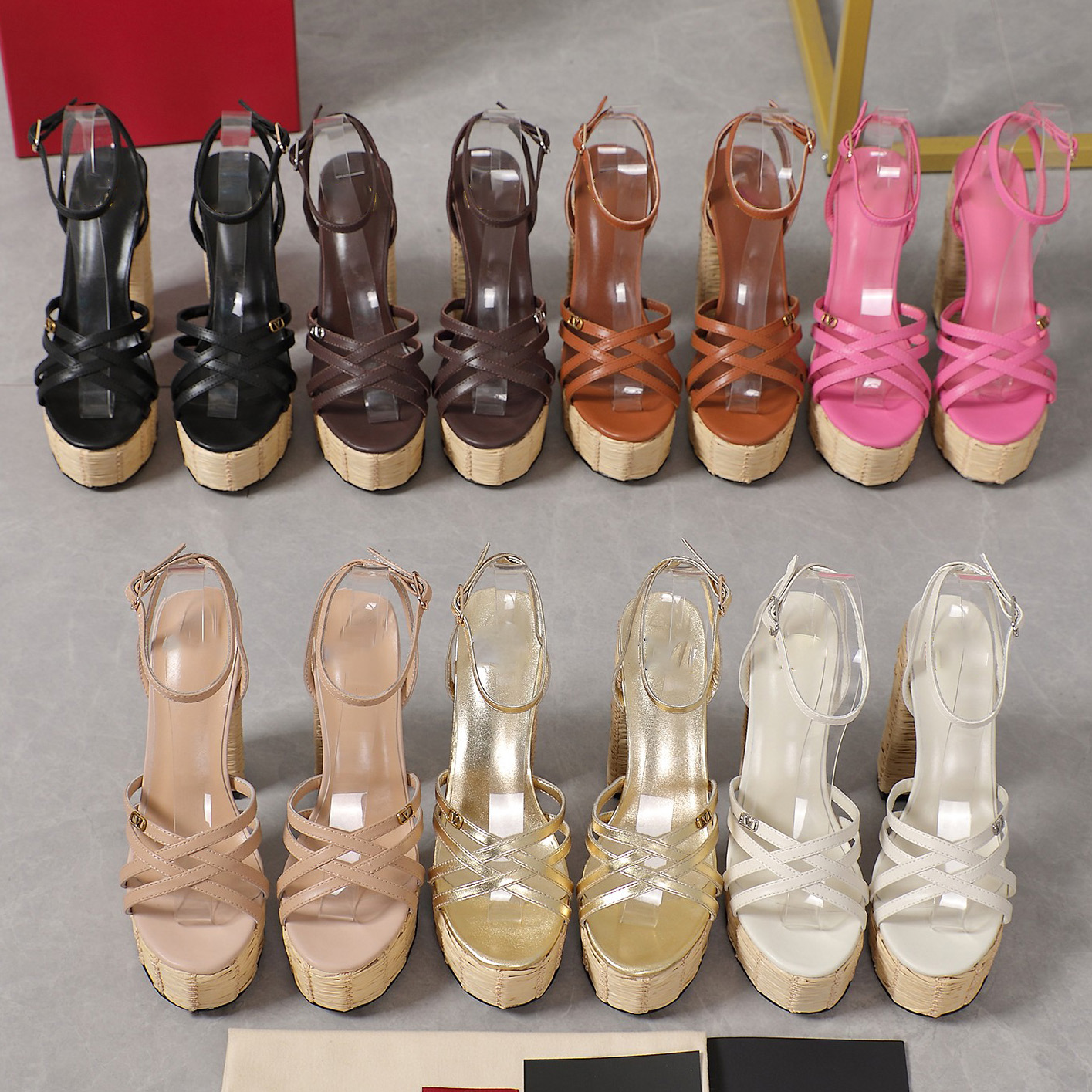 Summer Designer Sandals Super High Heel Spaghetti Strap Combination Fashion Open Toe Sexy Chunky Heel Shoes Ladies Leather Luxury Banquet Sandals