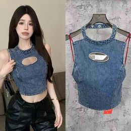 Designer d'été Tops Femmes Sexy Demin Tshirt Designer T-shirts Luxury Fashion Hollow Out Vest Letter Imprimer Top Top sans manches