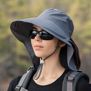 Chapeaux de bord large designer d'été pour femmes en plein air UV-ATI Protection du cou Sunhats Visors Visors Extérieur Place Pêche Châle de randon