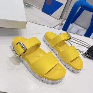 Zomerontwerper vrouw sandaal slippers bubbelglijbaan echte lederen massief gesp platform slippers schoenen strand slippers met doos met doos