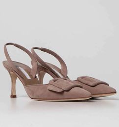 Diseñador de verano Mujer Maysli Sandalias Zapatos Señora Slingback Tacón Punta estrecha Bombas Detalle de hebilla Señora Sexy Fiesta Boda Stiletto Tacones altos MANOLO- EU35-43