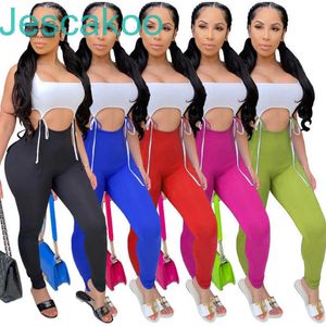 Zomer ontwerper vrouwen rompertjes sexy bandage knipsel stiksels jumpsuit mode onesies mouwloze lange strakke playsuit broek 2022