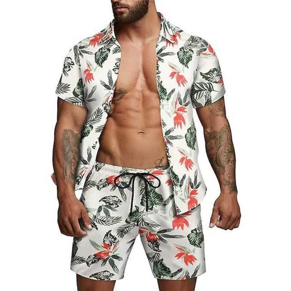 Summer Designers Mens Plus Size Survêtements Hawaiian Two Piece Beach Outfits Revers Imprimé Chemise À Manches Courtes Et Shorts Ensemble Assorti