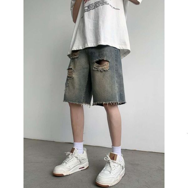 Short en Denim vieilli d'été, pantalon à volants et beau pour hommes, rétro délavé et usé, sens du Design, Capris Hip-hop de Niche