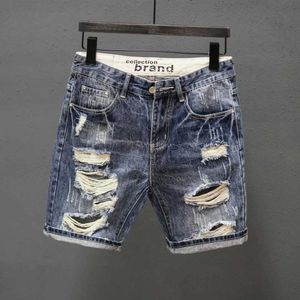 Zomer noodlijdende elastiek gewassen denim capris voor heren losse fite oversized jeugd trend Instagram shorts trend