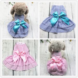 Zomerhondenkleding Nieuwe designerstijl Puppy kledingbenodigdheden Boogrok Kleine honden Teddy Cute Cat Pet Stripes jurken voor meisjes