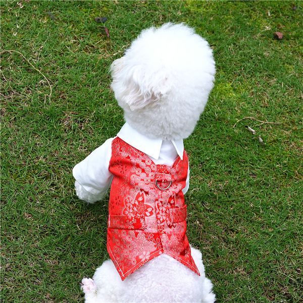 Été chien vêtements à manches courtes poitrine dos mode impression hauts beau costume chemises Pet mariage marié vêtements