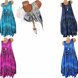 Verano Dr Mujer Bohemian Chic Sleevel Tamaño grande 5XL Boho Beach Sundr Casual Barato Mujer Integrado Corto Dr C8Ky #