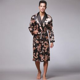 Albornoz de dragón de verano para hombre, batas de seda estampadas para hombre, ropa de dormir de satén para personas mayores, pijamas de satén, kimono largo, bata de baño para hombre 184x