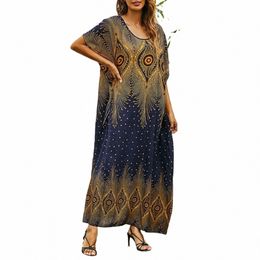 Dres de verano para mujeres 2024 Manga corta Cuello redondo Dres africanos para mujeres Fi Bohemian Vacati Holiday Dr 2024 n30O #