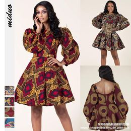 Robe d'été africaine Dashiki imprimé robe femmes mode fête vêtements africains manches longues robes africaines femmes 210422