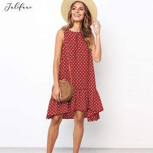 Zomerjurk Casual polka dot print jurk vrouwen sexy backless mouwloze riem rode strandjurken plus maat 3xl sundress vestidos 210415