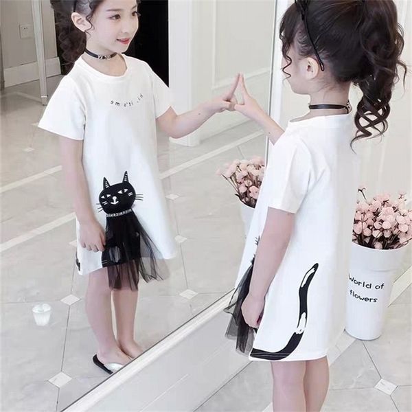 Robe d'été pour filles Casual style fille dessin animé chat robe enfants robes costumes adolescentes enfants 20220222 h1