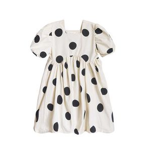 Zomerkleding voor meisjes kinderen kinderen polka dot prinses feestjurken witte elegante bladerdeeg mouw katoen zoete verjaardag jurk 1-7Y q0716