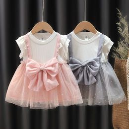Robe d'été pour les enfants enfants princesse Big Bow Cotton vêtements de bébé mignons 16y 240517