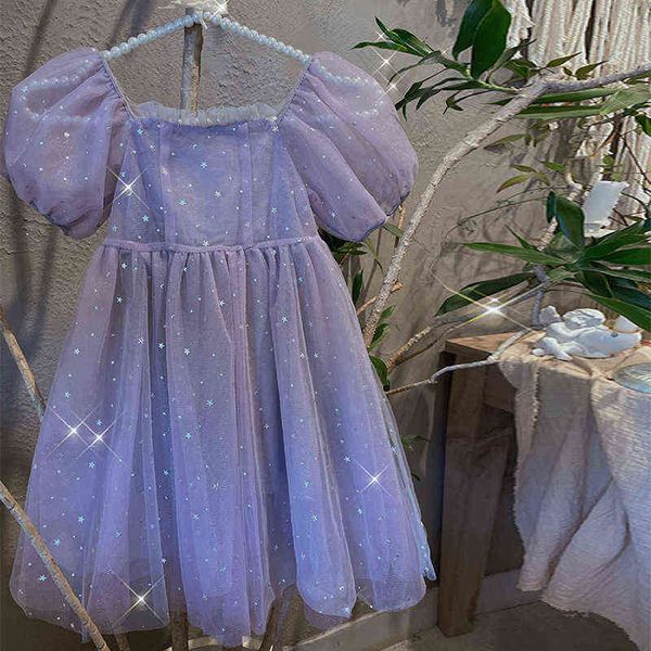 Robe d'été pour filles Star Sequin Tulle Enfants Vêtements d'anniversaire Mariage Princesse Robe de soirée Puffy Enfants Casual Dress 3 6 8Yrs G220428