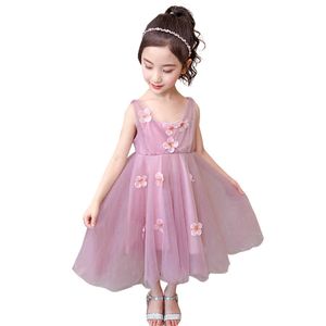 Robe d'été fille appliques florales filles fête enfants maille enfants style mignon vêtements pour enfants 210528