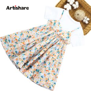 Zomerjurk meisje floral jurk meisjes patchwork kinderen jurk tiener kleding meisje 6 8 10 12 14 Q0716