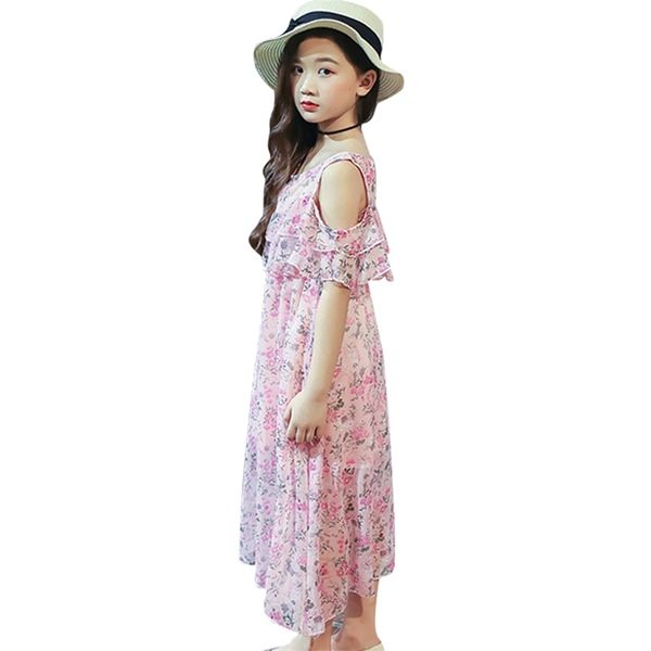 Robe d'été fille motif floral es pour épaule enfants vêtements pour enfants adolescents 6 8 10 12 14 210527