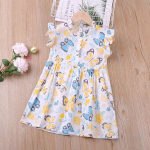 Robe d'été Sweet Flying Sleeve Cartoon Butterfly Princess Cute Toddler Kid Vêtements Casual Enfants 210515