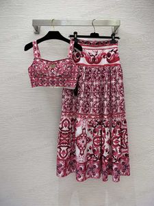 Robe d'été deux pièces ensemble vêtements pour femmes Majolica Floral Vintage imprimé Camisole smocké et taille haute demi-jupe plissée ensembles jupes de créateur costume 0912