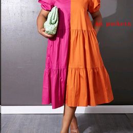 Vestido de verano VONDA Mujeres Vintage Patchwork Puff Manga Fiesta Sexy V Cuello Corto Vestido Femininas Robe 220613