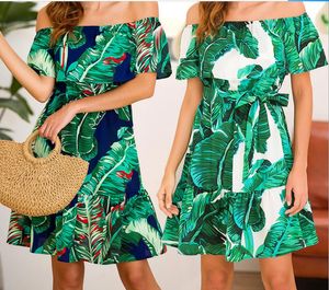 Robe d'été femmes plage robe douce cocotier imprimé feuille de Lotus bord robe avec ceinture filles vestidos