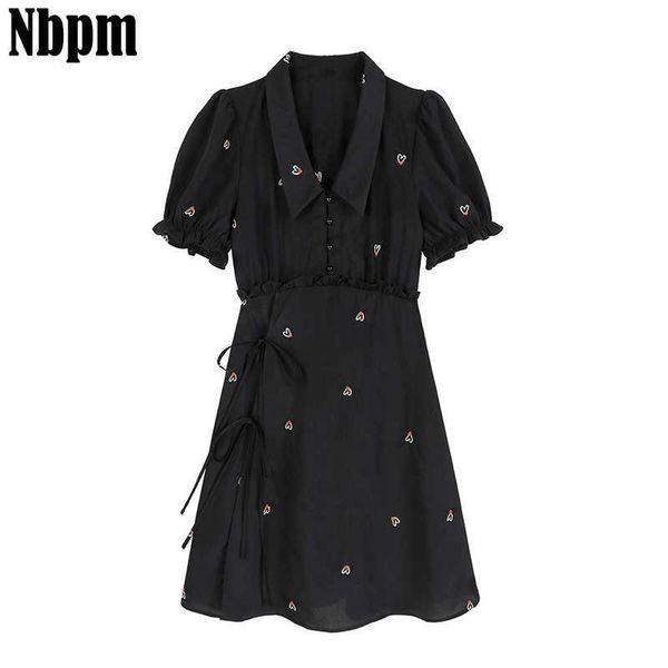 Robe d'été femmes noir mode français manches courtes bouffantes femmes robes doux col carré dames élégante robe d'été coeur 210529