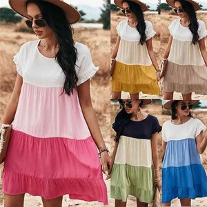 Zomerjurk vrouwen ruches losse feestjurken dames korte mouw vakantie sundress casual beach mini vestidos vrouwelijke gewaad 210517