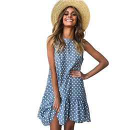 Zomerjurk Vrouwen Ruche Lente Straat Sexy Casual Slanke Dunne Strand Party O Hals Mini Polka Dot Vestidos De Fiesta 220119