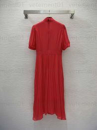 Robes d'été Designer Femmes Vêtements Dentelle Garniture Épissage Cravate Bow Cou Taille À Manches Longues Plissée Rouge Robe Verte Robe De Mariée Pour La Mariée