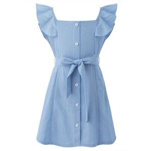 Zomerjurken voor meisjes casual meisjes jurk met riem solide mouwloze denim jurk meisjes tiener kinderkleding 8 10 12 14 jaar Q0716