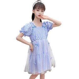 Robes d'été pour filles Mesh Plaid Match Children Party Teenage Childrens Vêtements 6 8 10 12 14 210528