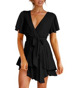 Vestidos de verano para mujeres vestidos de diseñador de lujo vestidos casuales de lujo para mujeres con cuello en v vestido de manga larga con corbata en la cintura y falda de patinador de minifalda plisado