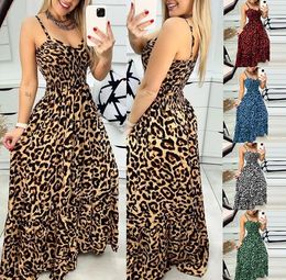 Zomerjurken voor vrouwen Designer Leopard Print Spaghetti Riem V-hals Maxi Dress High Taille Fashionable en Sexy AST283380